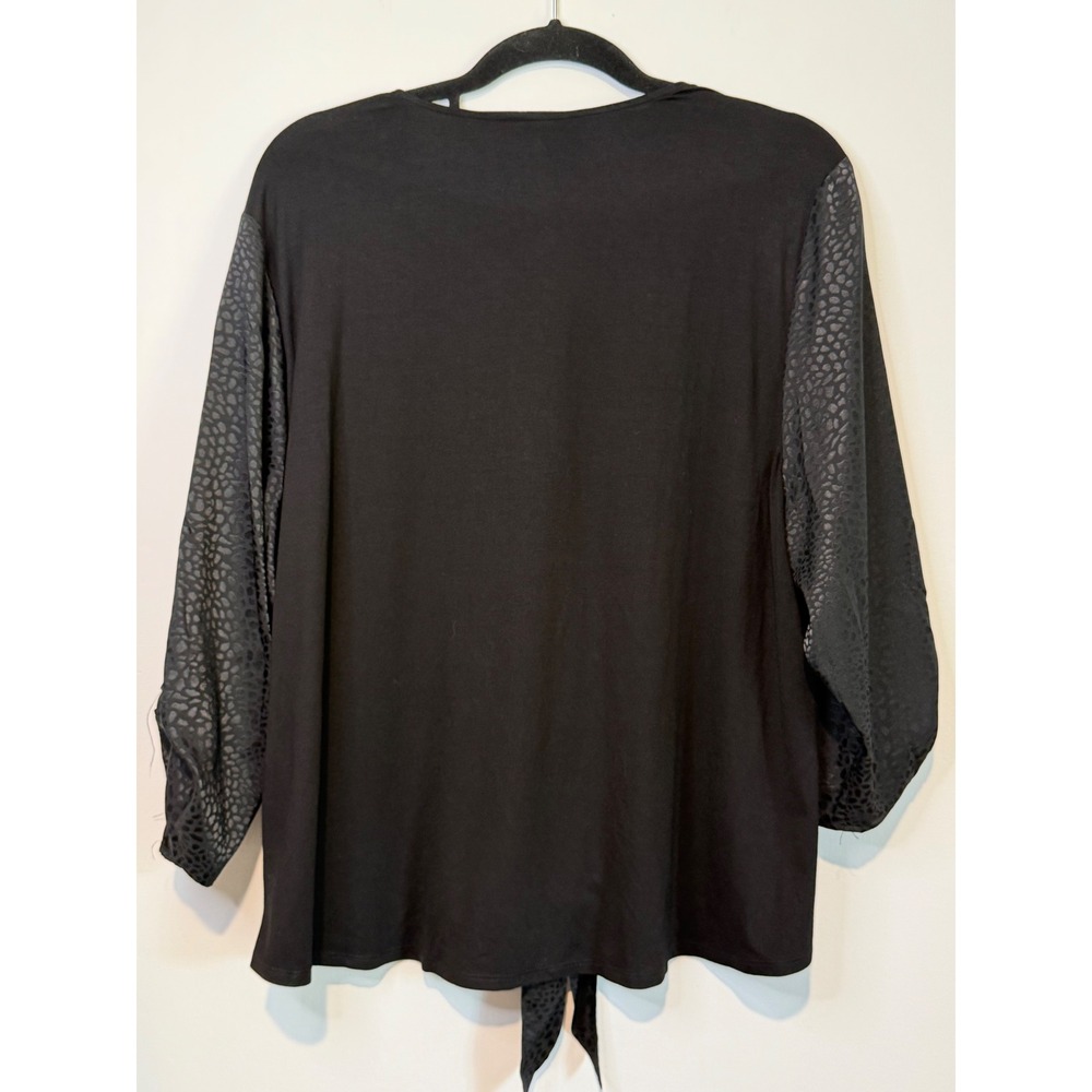 Chico's Black Jacquard Animal Leopard Print Tie Front Blouse Top Size 3 XL - Picture 2 of 14